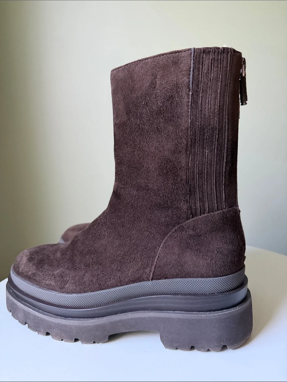 Lola Cruz Pruga Platform Suede Boots Brown Chunky Lug Sole Zip Mid-Calf EU 36